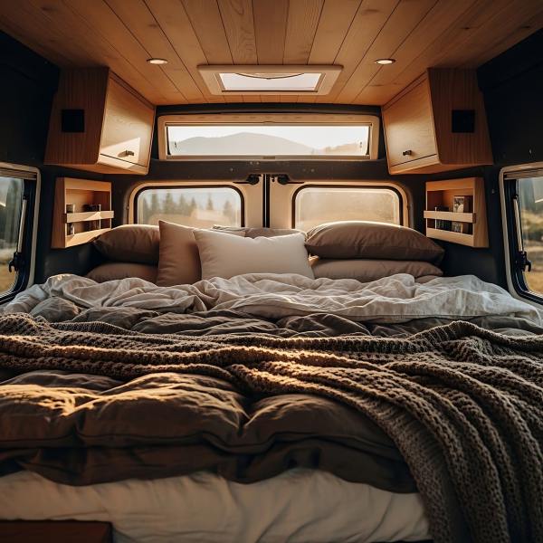 cozy camper van bed interior
